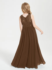 Long Junior Bridesmaid Dresses Lace Top Brown