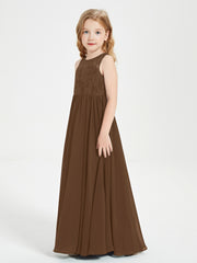 Long Junior Bridesmaid Dresses Lace Top Brown