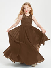 Long Junior Bridesmaid Dresses Lace Top Brown