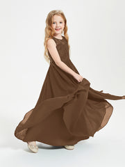 Long Junior Bridesmaid Dresses Lace Top Brown