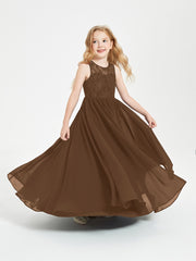 Long Junior Bridesmaid Dresses Lace Top Brown