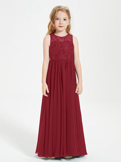 Long Junior Bridesmaid Dresses Lace Top Burgundy