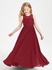 Long Junior Bridesmaid Dresses Lace Top Burgundy