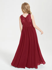 Long Junior Bridesmaid Dresses Lace Top Burgundy