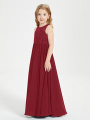Long Junior Bridesmaid Dresses Lace Top Burgundy