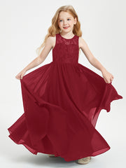 Long Junior Bridesmaid Dresses Lace Top Burgundy