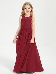 Long Junior Bridesmaid Dresses Lace Top Burgundy