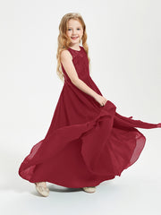 Long Junior Bridesmaid Dresses Lace Top Burgundy