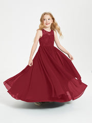 Long Junior Bridesmaid Dresses Lace Top Burgundy