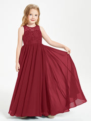 Long Junior Bridesmaid Dresses Lace Top Burgundy