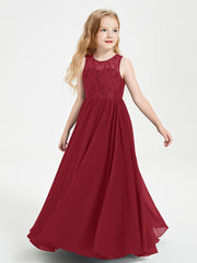 Long Junior Bridesmaid Dresses Lace Top Burgundy