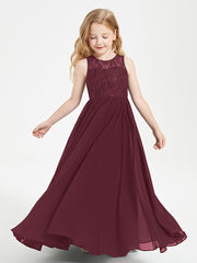 Long Junior Bridesmaid Dresses Lace Top Cabernet