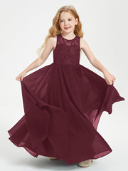 Long Junior Bridesmaid Dresses Lace Top Cabernet