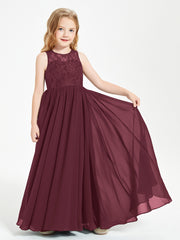 Long Junior Bridesmaid Dresses Lace Top Cabernet