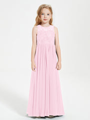 Long Junior Bridesmaid Dresses Lace Top Candy Pink