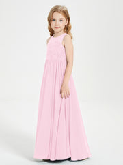 Long Junior Bridesmaid Dresses Lace Top Candy Pink