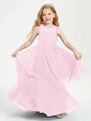 Long Junior Bridesmaid Dresses Lace Top Candy Pink