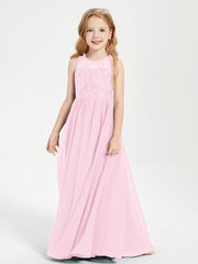 Long Junior Bridesmaid Dresses Lace Top Candy Pink