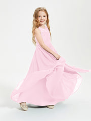 Long Junior Bridesmaid Dresses Lace Top Candy Pink