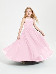 Long Junior Bridesmaid Dresses Lace Top Candy Pink
