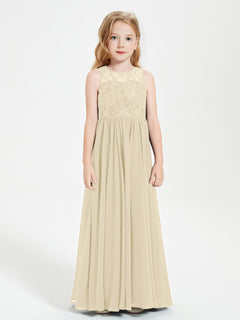 Long Junior Bridesmaid Dresses Lace Top Champagne