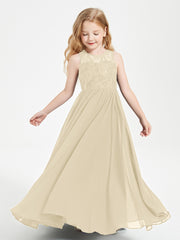 Long Junior Bridesmaid Dresses Lace Top Champagne