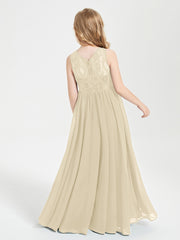 Long Junior Bridesmaid Dresses Lace Top Champagne