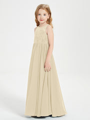 Long Junior Bridesmaid Dresses Lace Top Champagne