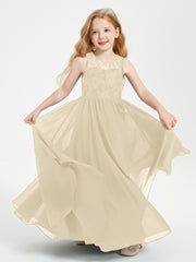 Long Junior Bridesmaid Dresses Lace Top Champagne