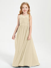 Long Junior Bridesmaid Dresses Lace Top Champagne