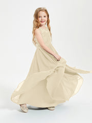 Long Junior Bridesmaid Dresses Lace Top Champagne