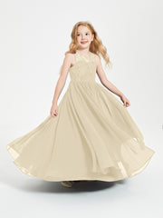Long Junior Bridesmaid Dresses Lace Top Champagne
