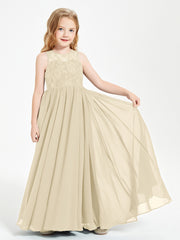 Long Junior Bridesmaid Dresses Lace Top Champagne