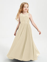 Long Junior Bridesmaid Dresses Lace Top Champagne