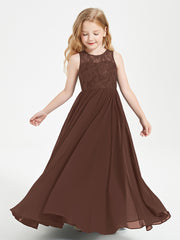 Long Junior Bridesmaid Dresses Lace Top Chocolate