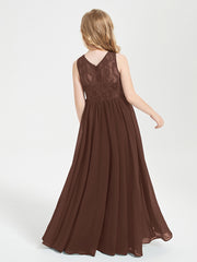 Long Junior Bridesmaid Dresses Lace Top Chocolate