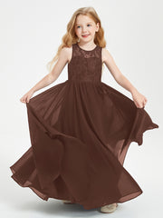 Long Junior Bridesmaid Dresses Lace Top Chocolate