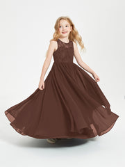 Long Junior Bridesmaid Dresses Lace Top Chocolate