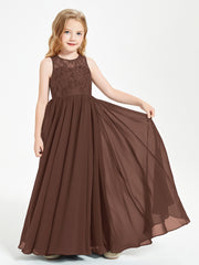 Long Junior Bridesmaid Dresses Lace Top Chocolate