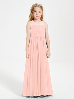 Long Junior Bridesmaid Dresses Lace Top Coral