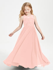 Long Junior Bridesmaid Dresses Lace Top Coral