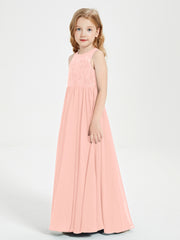 Long Junior Bridesmaid Dresses Lace Top Coral