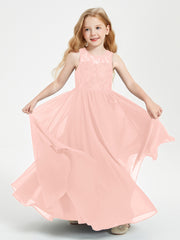 Long Junior Bridesmaid Dresses Lace Top Coral