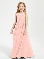 Long Junior Bridesmaid Dresses Lace Top Coral