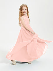 Long Junior Bridesmaid Dresses Lace Top Coral