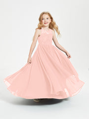 Long Junior Bridesmaid Dresses Lace Top Coral