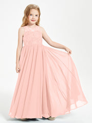 Long Junior Bridesmaid Dresses Lace Top Coral