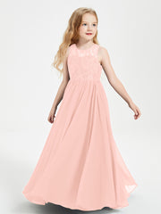 Long Junior Bridesmaid Dresses Lace Top Coral