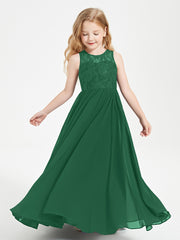 Long Junior Bridesmaid Dresses Lace Top Dark Green