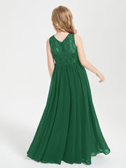 Long Junior Bridesmaid Dresses Lace Top Dark Green